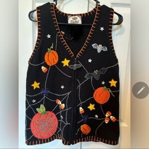 Vintage Tiara International Black Halloween Sweater Vest 3D Knit Details M/L EUC